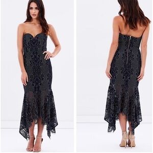 Shona Joy Strapless Lace Bustier Handkerchief Midi Cocktail Dress Size 6